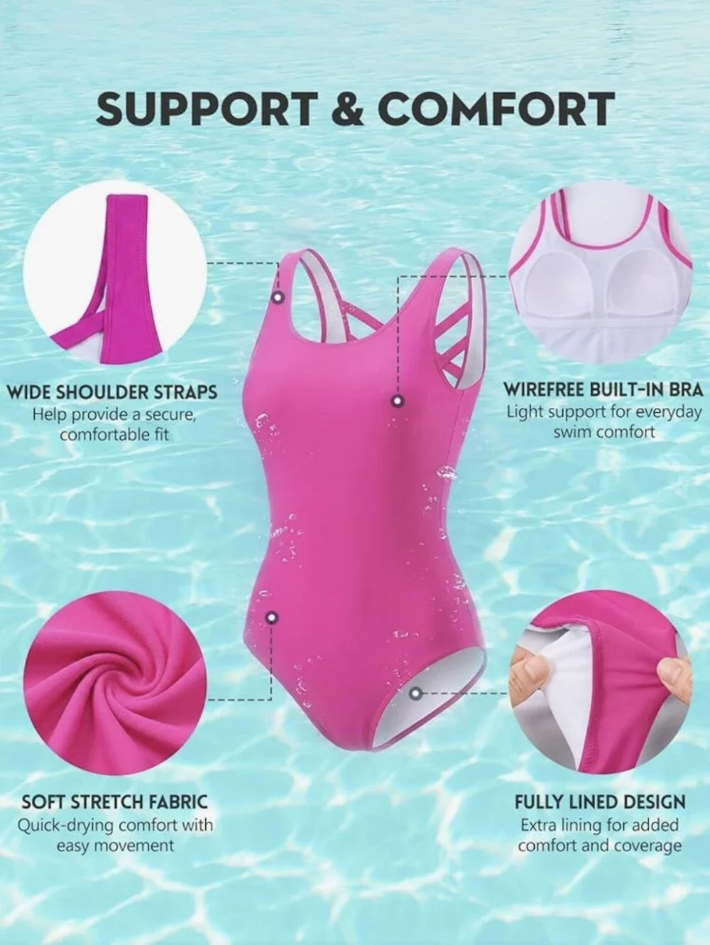 American Trends Women's Criss Cross Back One-piece Swimsuit, Medium, Like New - Picture 6 of 7